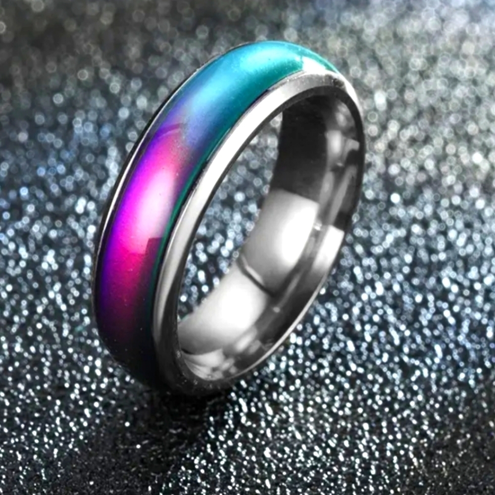 Unisex Iridescent Silver Temperature Changing Ring Sz 11